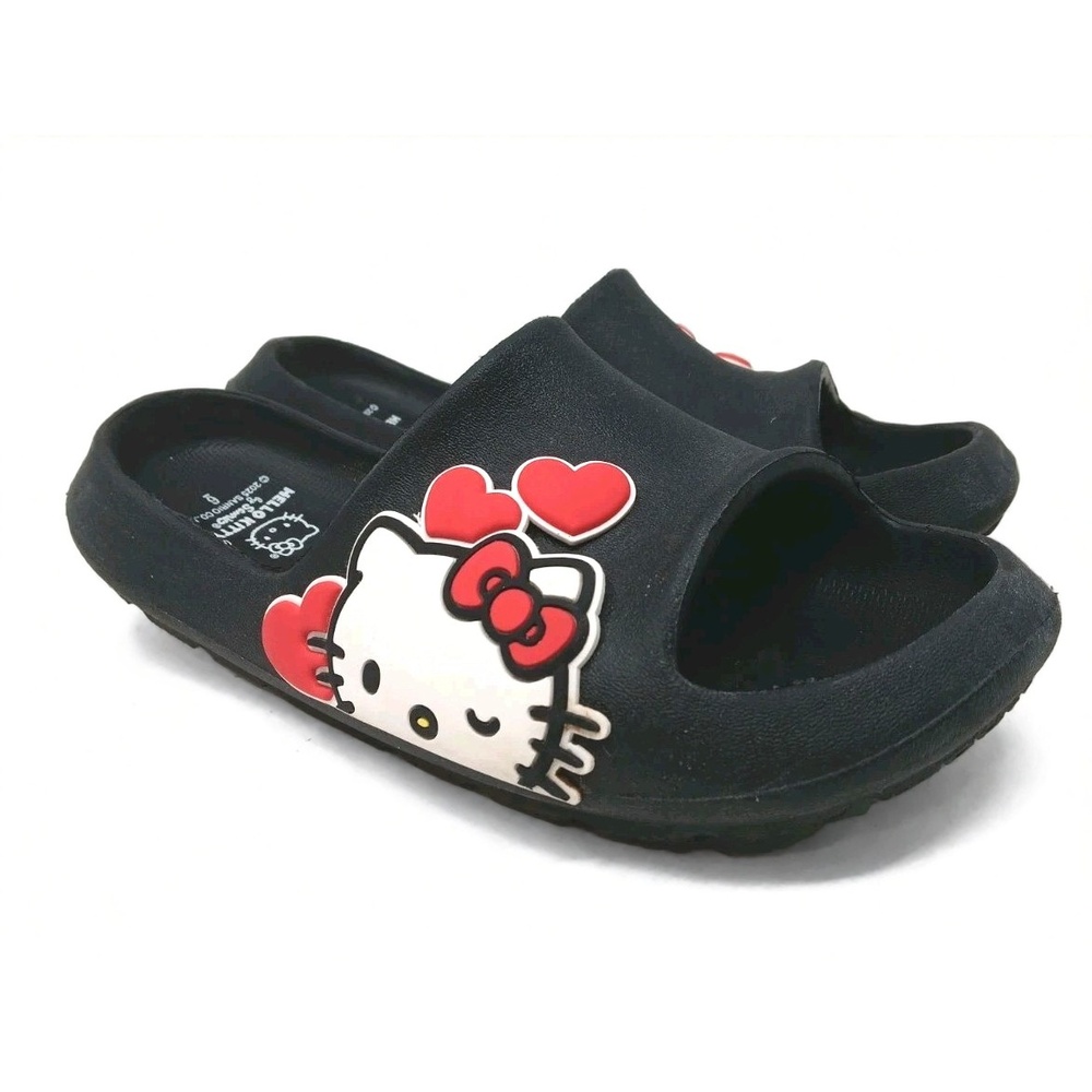 Sanrio Hello Kitty Slide Sandals Women 6 EVA Foam Red Heart Graphic Pool Beach
